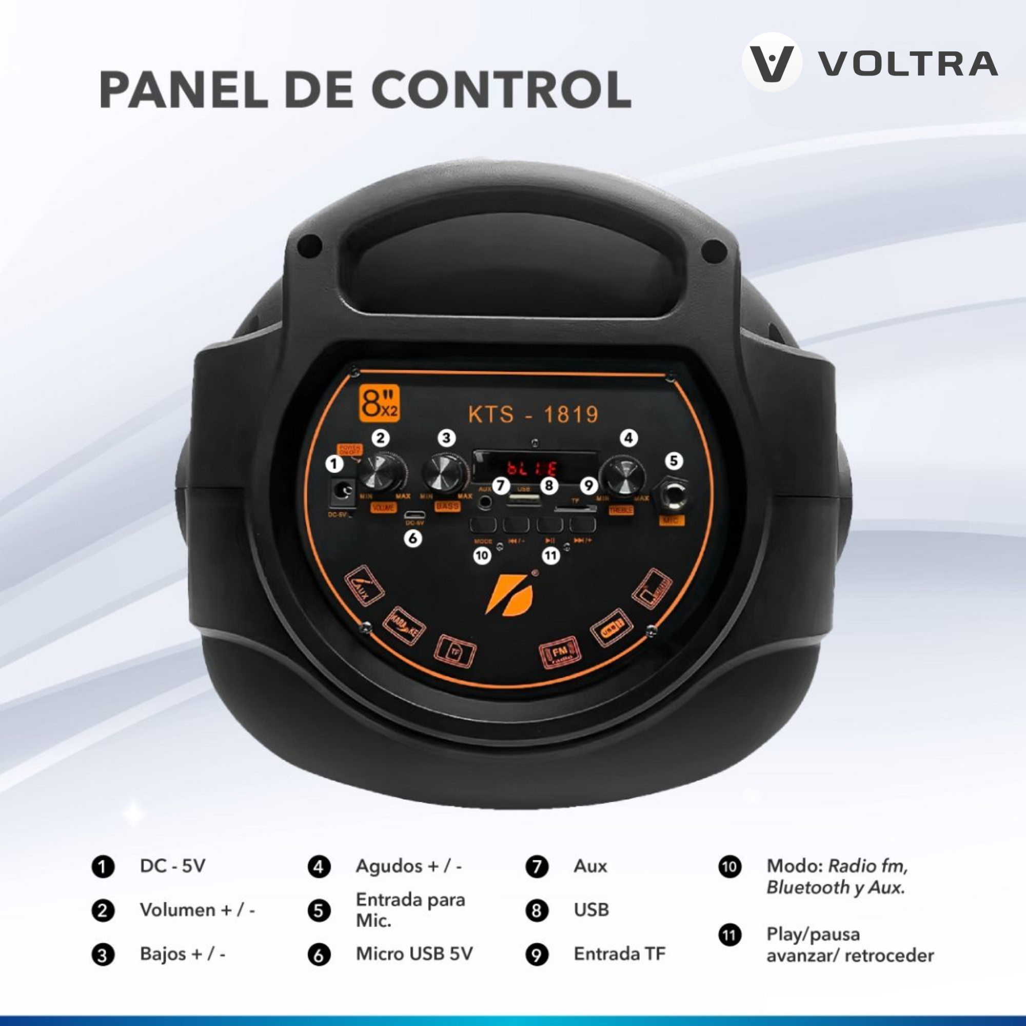 Parlante Portátil Bluetooth RGB Voltra - Imagen 2